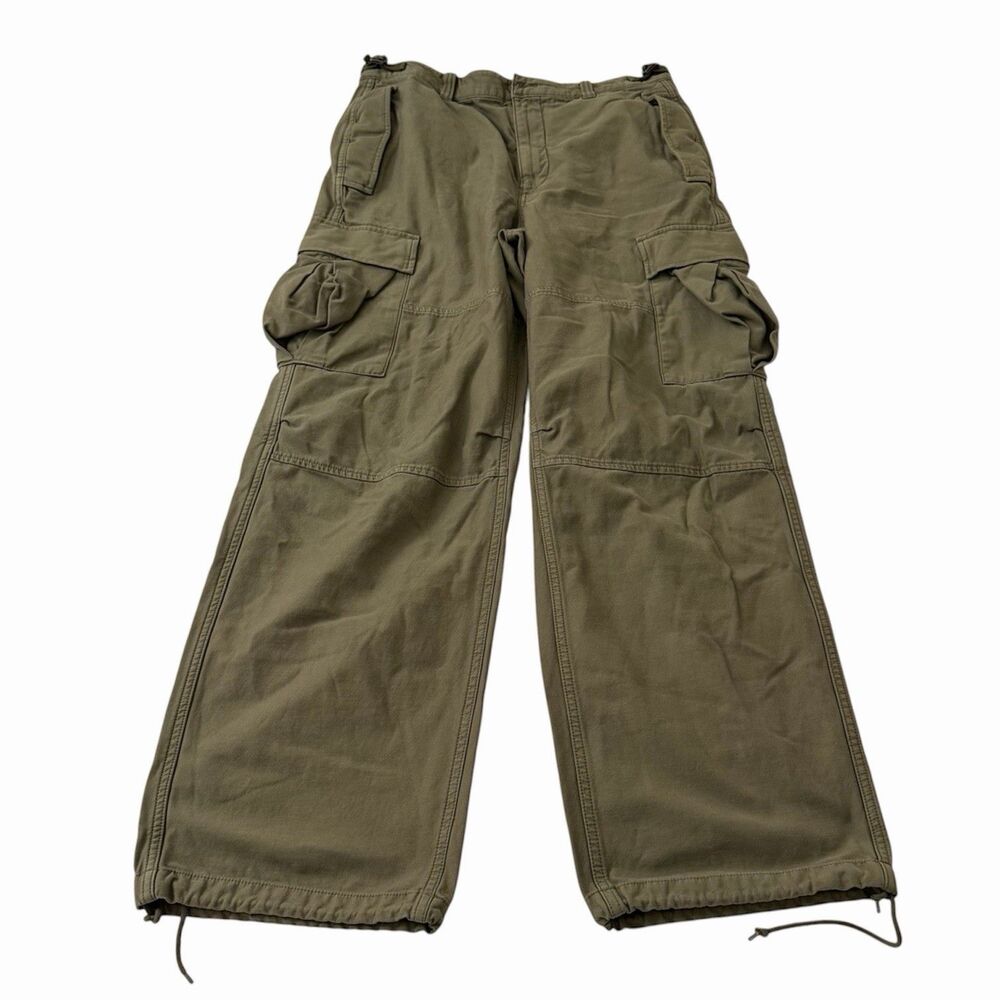 Aritzia TNA Cargo Pants Womens 10 Olive Green Drawcord Hem Wide Leg High-Rise